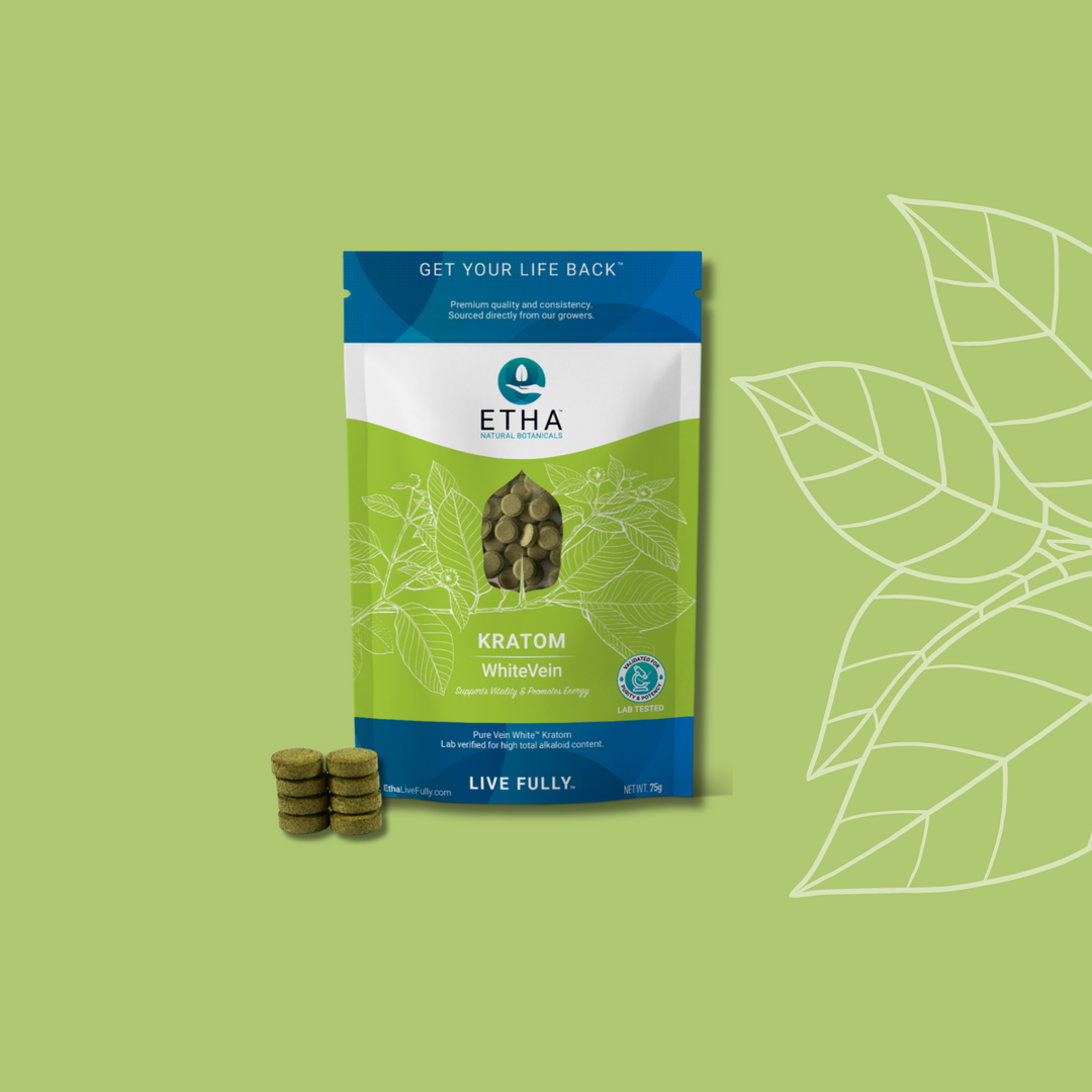 White Pure Vein Kratom Tablets - Energy - ETHA Natural Botanicals