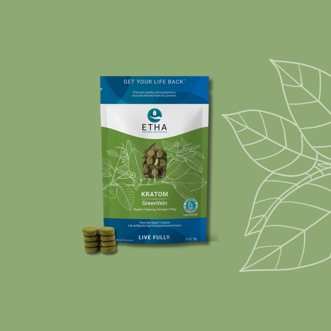 Green Pure Vein Kratom Tablets - Relief - ETHA Natural Botanicals